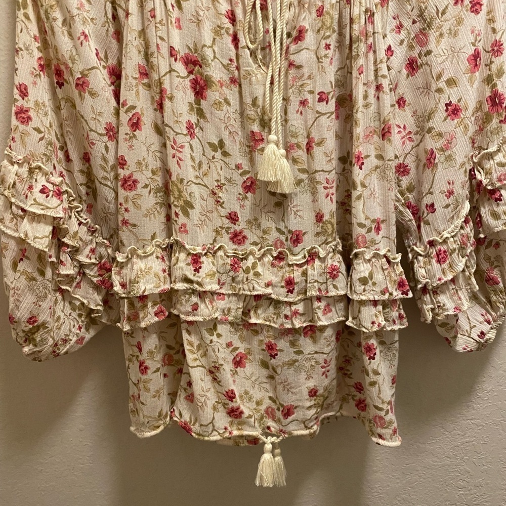 Denim & Supply Ralph Lauren Floral Boho Cottagecore Ruffle Detail Blouse Size XS - Picture 5 of 9
